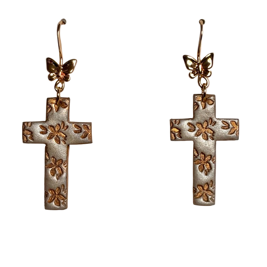 Pearl White Cross Earrings – Graceful, Glowing & Gold-Touched