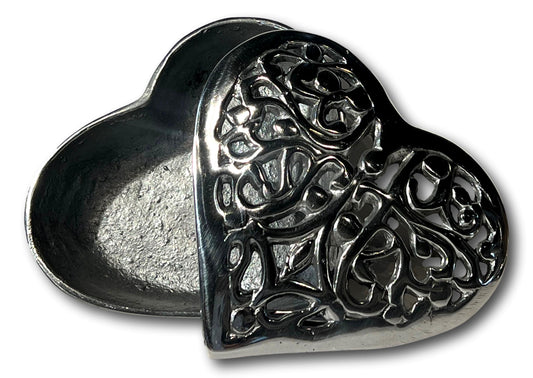 Pewter Heart Jewelry Box– Sentimental Storage Dish 4 x3.5x1.5"