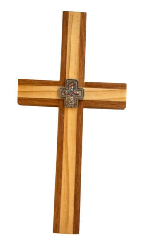 Pine & Oak Wooden Cross – Elegant Stone Cross Medal Centerpiece