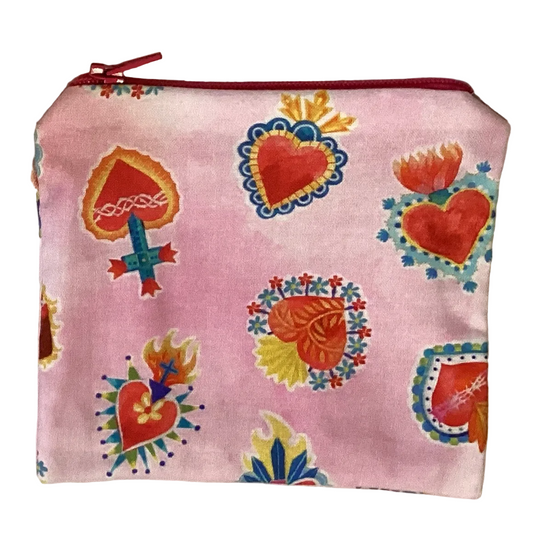 Sacred Heart 3-inch zipper pouch by Ysleta Mission Gift Shop, small fabric bag with Sacred Heart design and zipper closure.