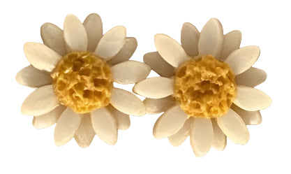 Polymer Clay Daisy Earrings – Nickel-Free 18K Gold Plated Stud Posts