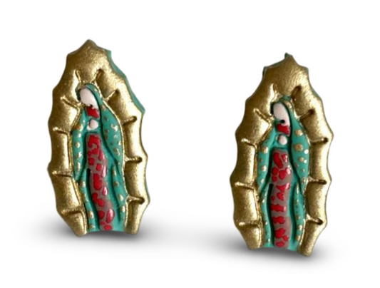 Polymer Clay Virgin Mary Stud Earrings – Stainless Steel Posts, Handcrafted Devotional Art