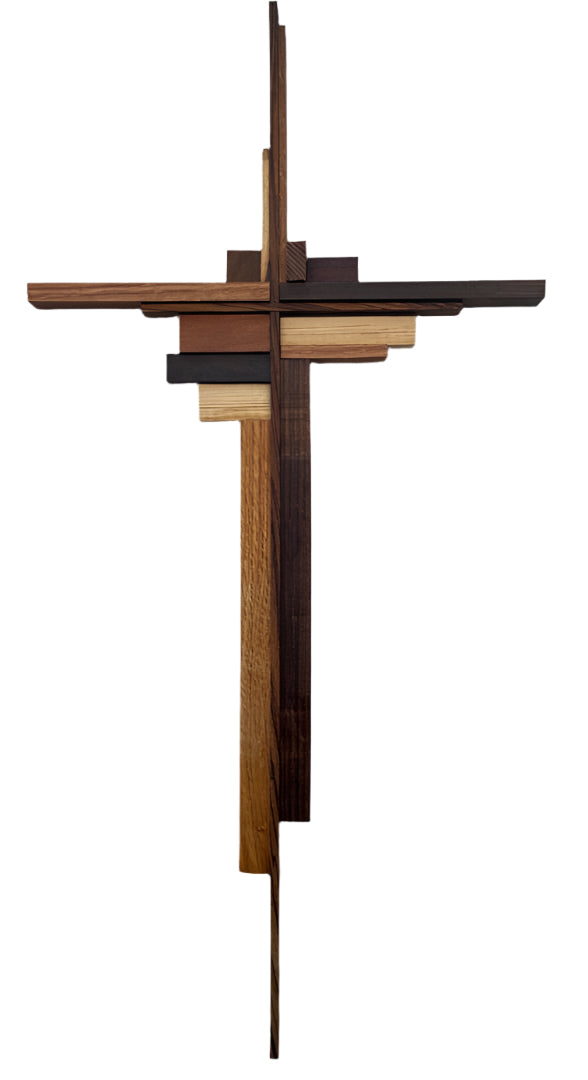 Purple & Green Poplar Wood Cross – Handmade Religious Wall Art – 26" x 13"