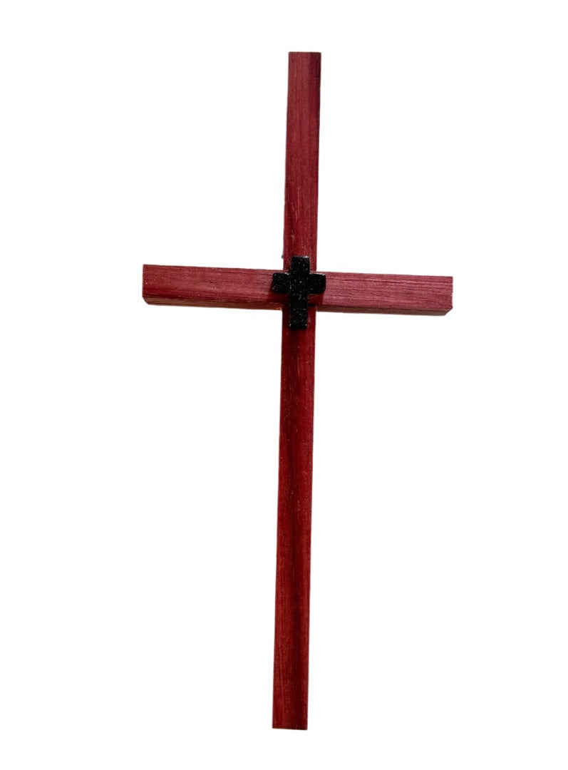 Purple Heart Wood Cross with Black Center Cross – Handmade Religious Art