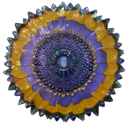 Purple & Yellow Gemmed Resin Wall Plaque – 11.5” Round Religious Decorative Art