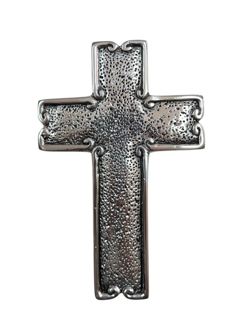 Large Handmade Pewter Cross with Silver Finish – Striking Religious Wall Decor - Ysleta Mission Gift Shop