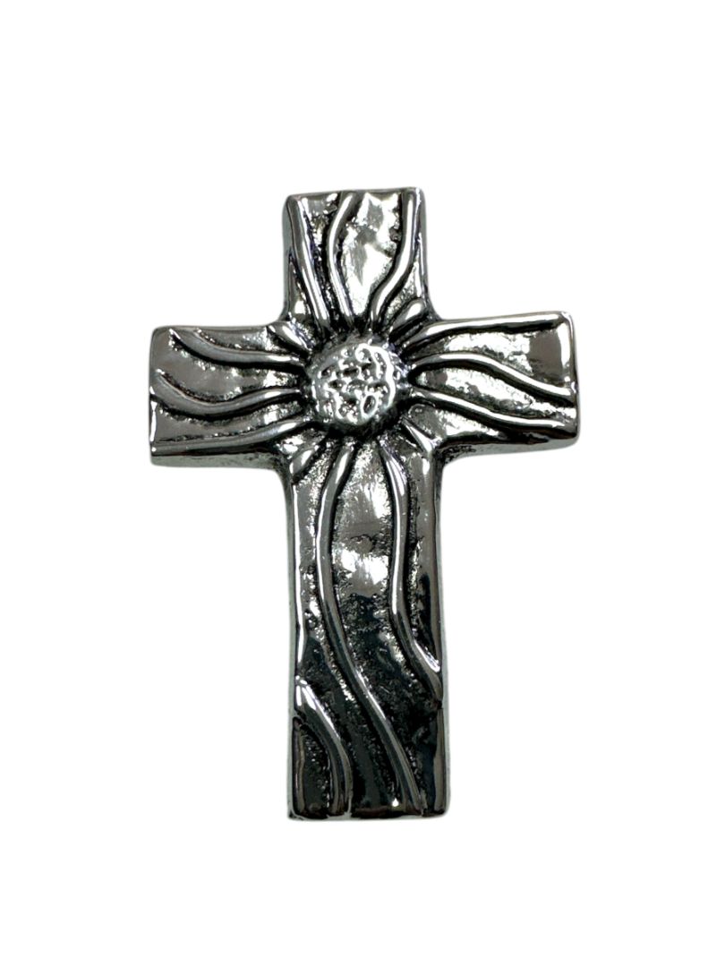 Small Handcrafted Pewter Cross – 3.5 Silver-Finished Religious Accent, Made in Mexico - Ysleta Mission Gift Shop