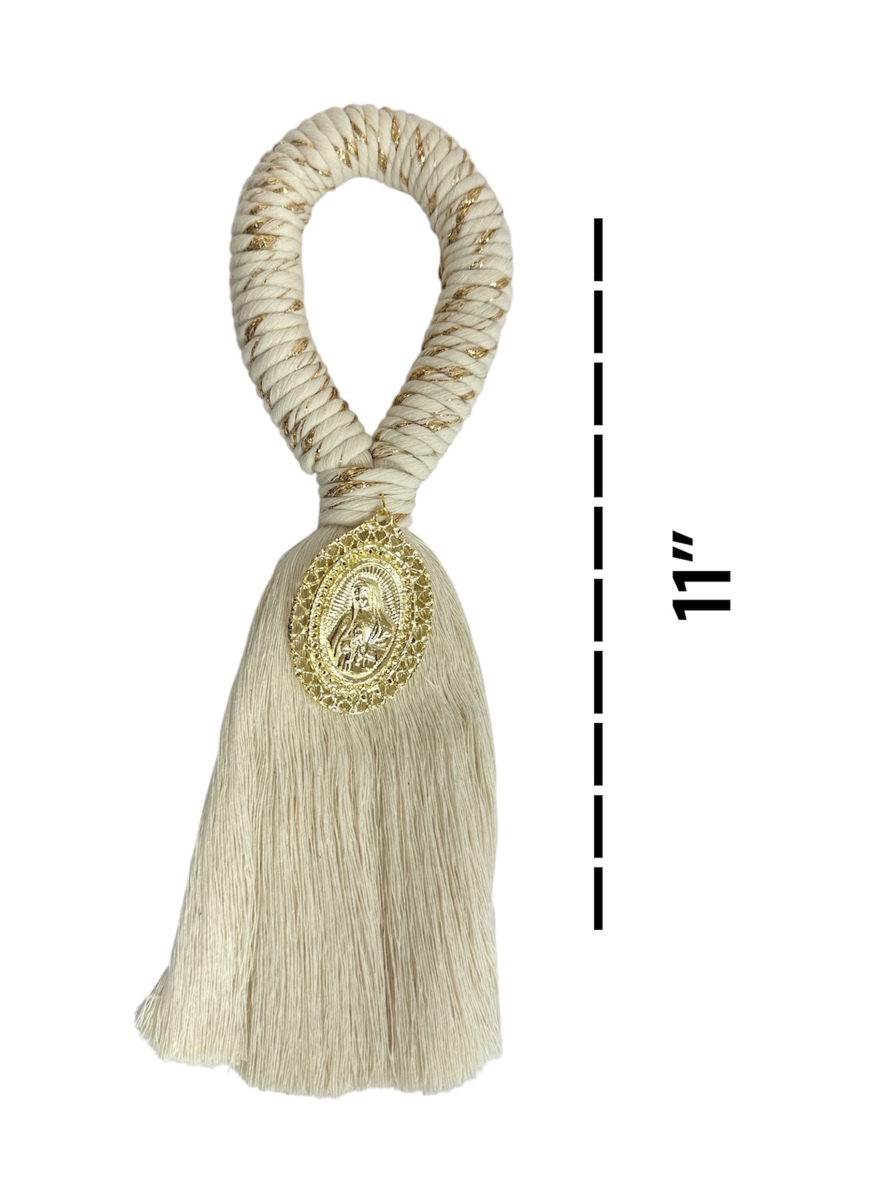 Gold Our Lady of Guadalupe 8.5-inch Catholic devotional ornament by Jose Alberto Chavez, featuring a detailed depiction of Our Lady.