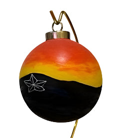 3" Ceramic Bisque Ball Ornament Star/ Cross with red sunset - Ysleta Mission Gift Shop
