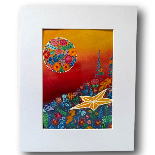Radiant Rebel Matted Photo Reproduction 5×7 – Sunset Floral Art & El Paso Star Wall Decor