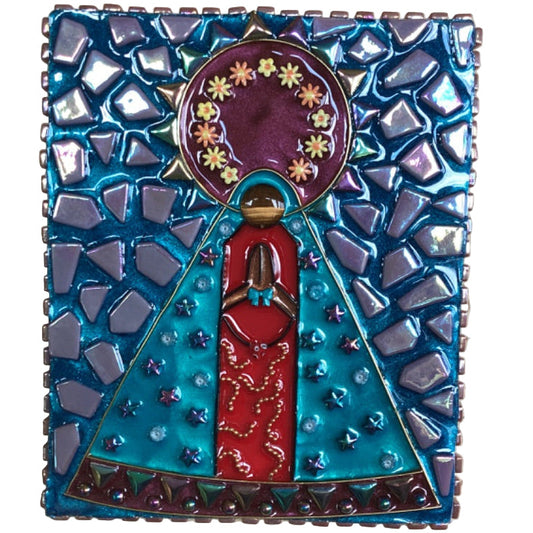 Resin and Mosaic Virgin Artwork on Adorned Wood Panel 9x7&1/2”