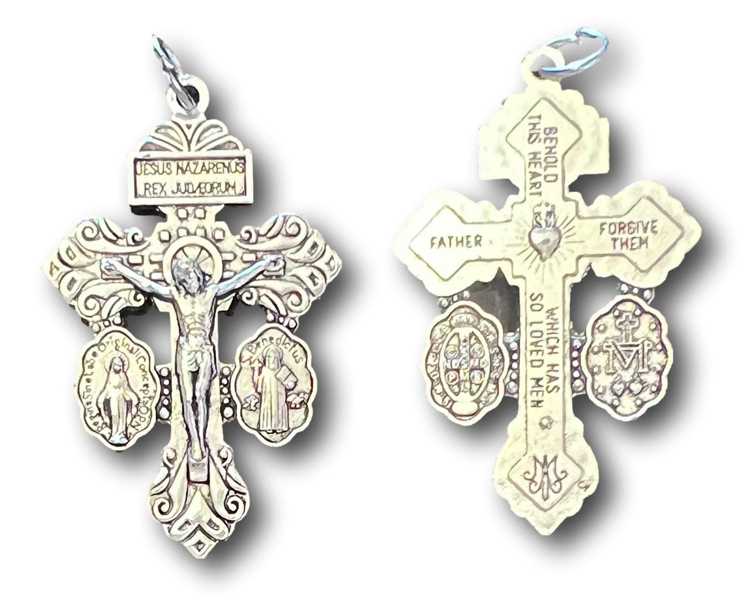 Rosary Parts Pendant – Pardon of Indulgence Crucifix with Saint Benedict and Miraculous Medal Design