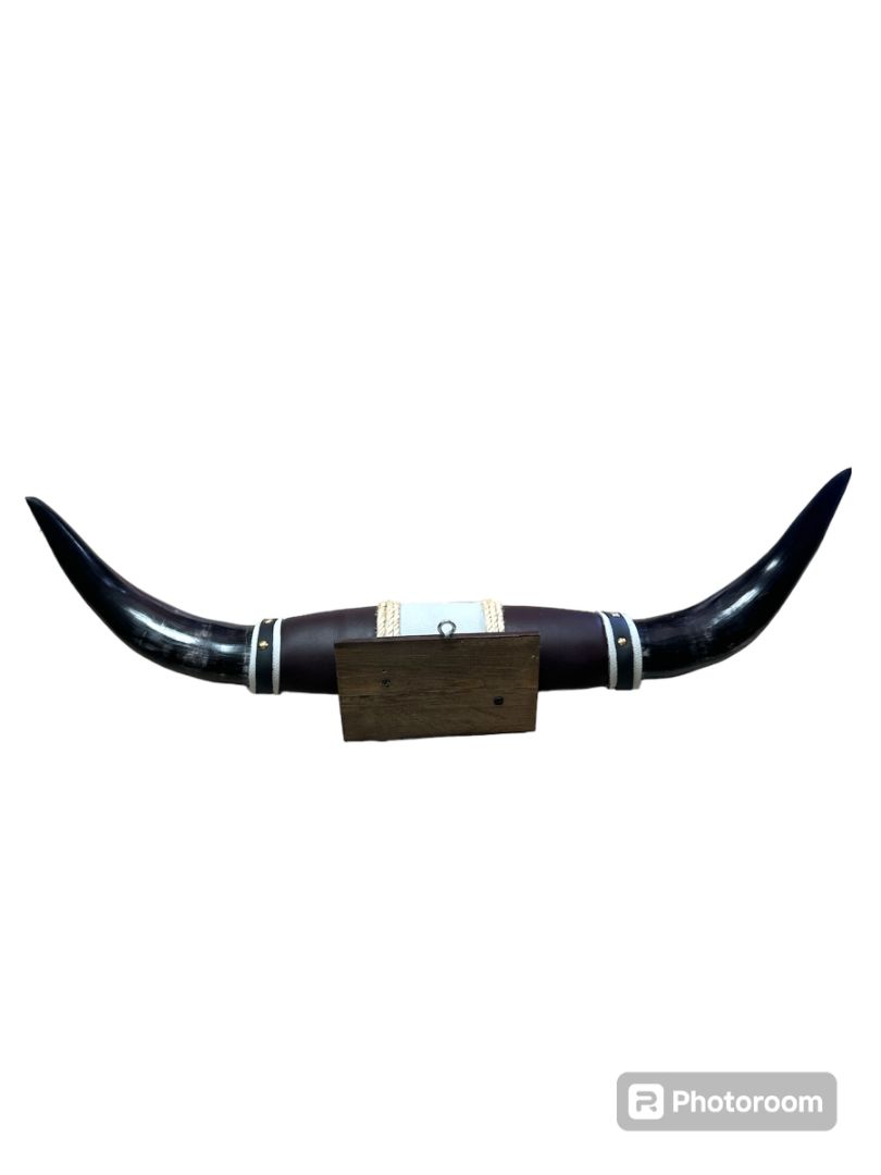 Medium Mounted Horns from Mexico – Ready-to-Hang 24.5" Polished Horns with Rustic Rope and Faux Fur for Cabin or Western-Themed Decoration