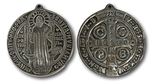 Saint Benedict Medal Medium – Pewter Double-Sided 5 x 4.5 Inches