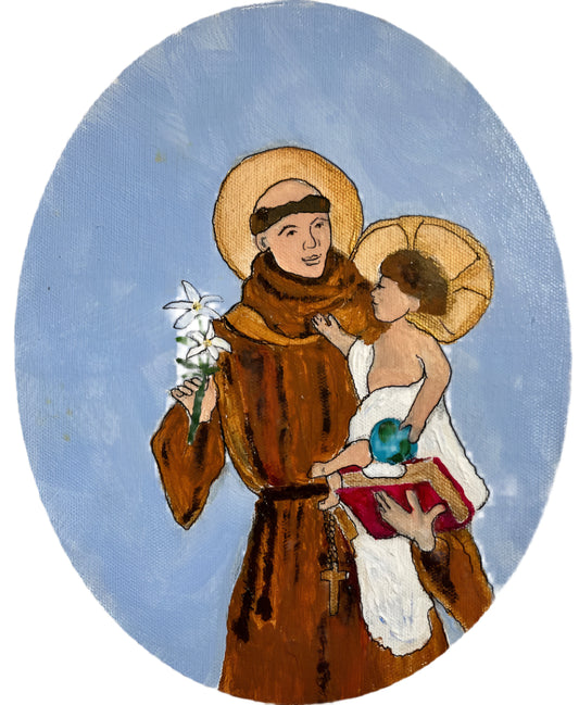 Saint Anthony and Baby Jesus – Hand-Painted Acrylic Portrait on Canvas