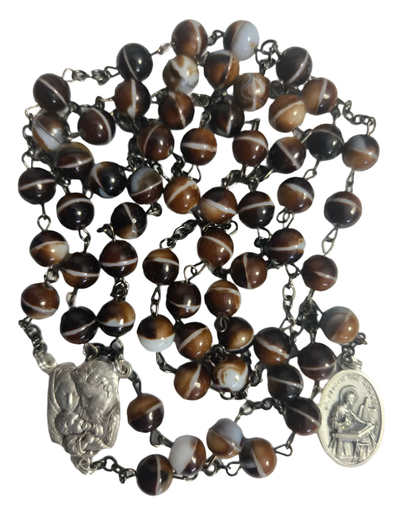 Saint Joseph Chaplet with Brown Marble Beads - A Portable, Devotional Tribute to Saint Joseph