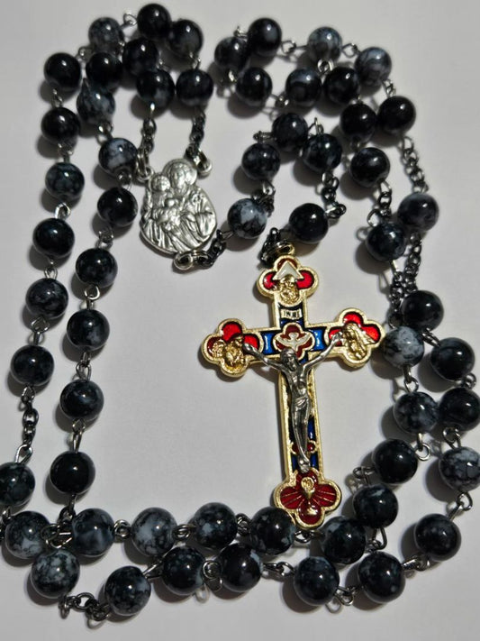Saint Joseph Jubilee Rosary – Black Marble Beads with Silver Jubilee Crucifix