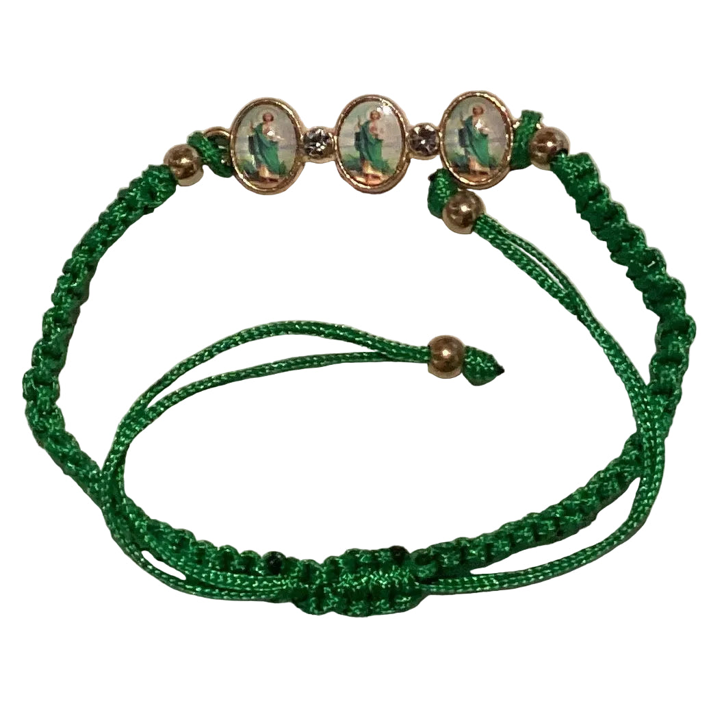 Saint Jude San Judas faith bracelet with adjustable knotted thread and devotional medallion, Catholic Christian jewelry.