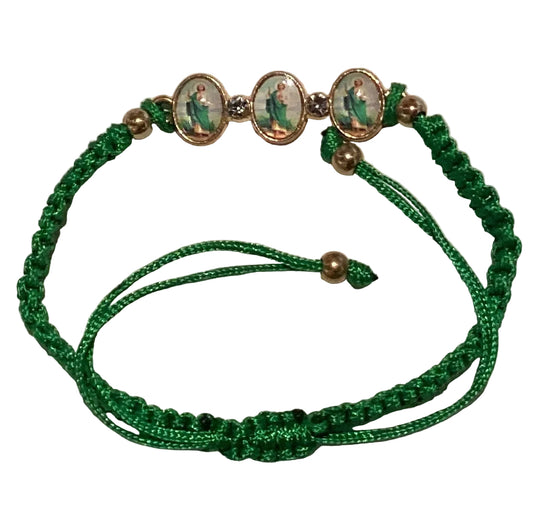 Saint Jude San Judas faith bracelet with adjustable knotted thread and devotional medallion, Catholic Christian jewelry.
