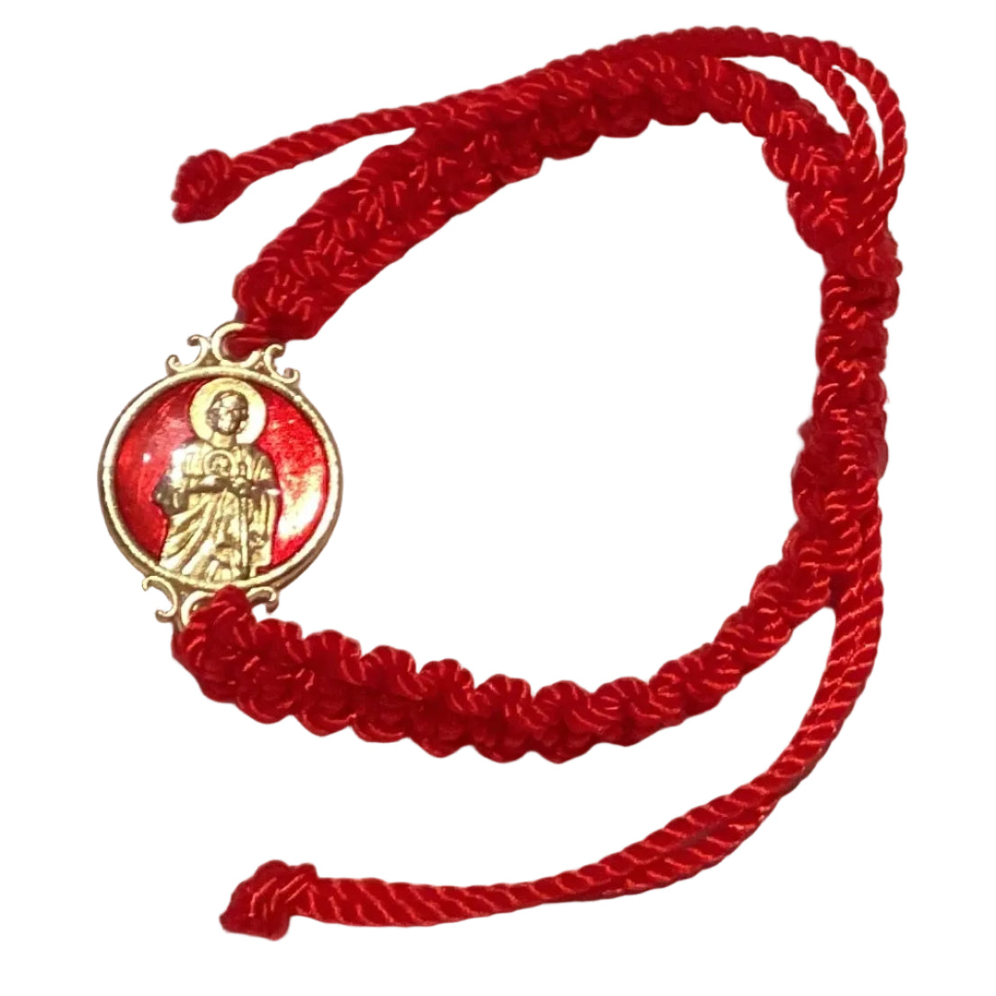 Saint Jude San Judas adjustable knotted thread faith bracelet featuring a devotional medallion, Catholic Christian jewelry.
