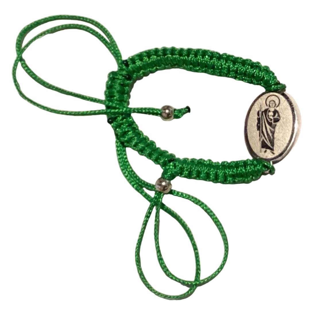 Saint Jude San Judas adjustable knotted thread faith bracelet with devotional medallion, Catholic Christian jewelry.
