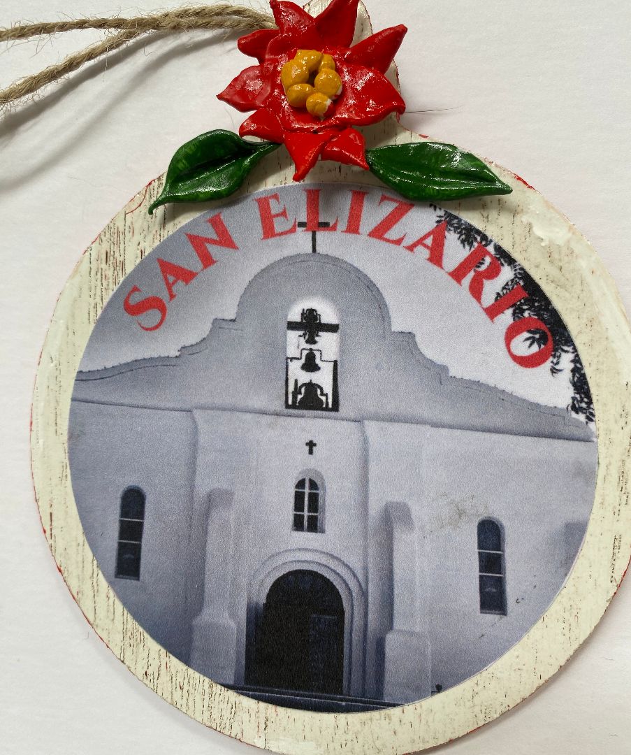 San Elizario Photo With Poinsettia In Bas Relief - Ysleta Mission Gift Shop