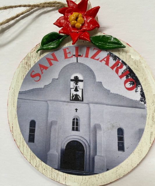 San Elizario Photo With Poinsettia In Bas Relief - Ysleta Mission Gift Shop