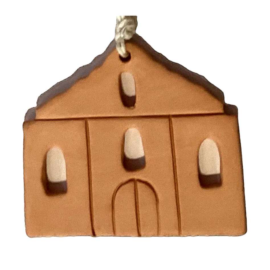 San Elizario Mission 3-inch ornament by Ysleta Mission Gift Shop, decorative El Paso souvenir featuring the historic mission.