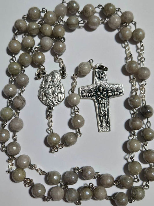 Saint Joseph Sandstone Rosary with Good Shepherd Crucifix – Elegant and Devoted