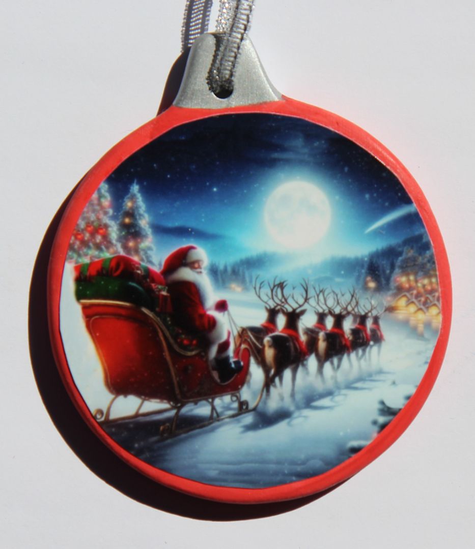 Ornament Santa With Sled, Ceramic 3.256 X 3.81In - Ysleta Mission Gift Shop