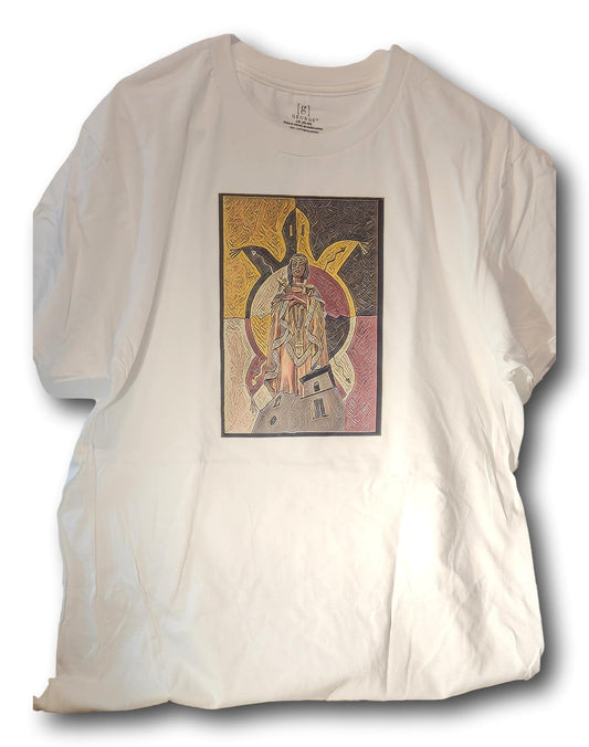 Short Sleeve T-Shirt Cotton Saint Kateri Tekakwitha over the Ysleta Mission