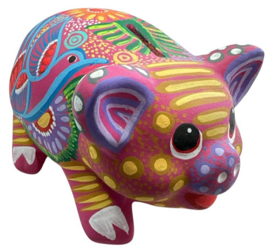 Vibrant Hand-Painted Ceramic Piggy Bank – Folk Art-Inspired Savings with Cultural Charm
