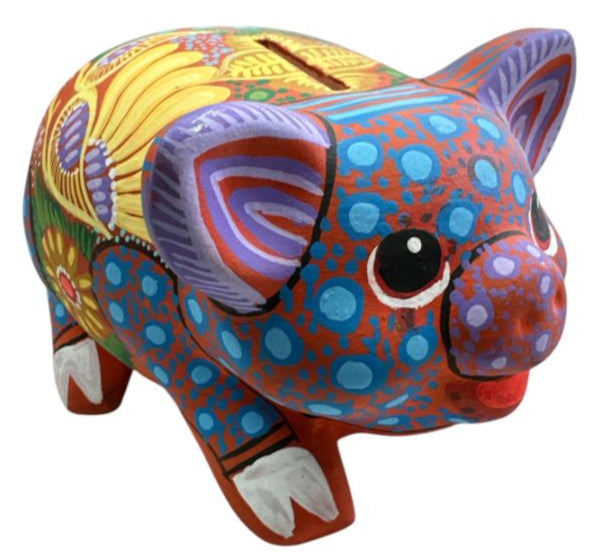 Small Ceramic Piggy Bank – One-of-a-Kind Hand-Painted Mexican Bank