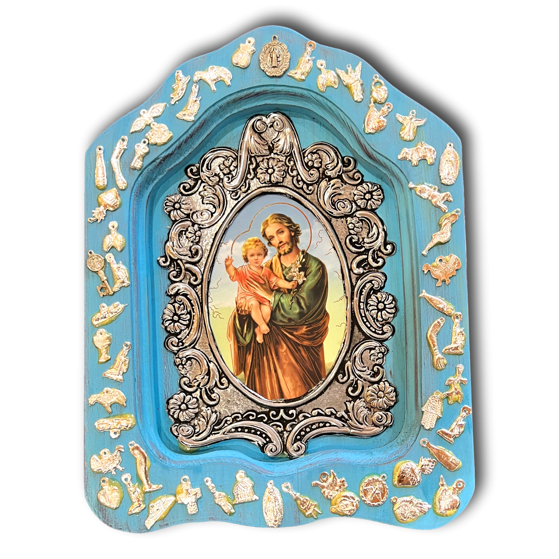 Saint Joseph Hand-Embossed Aluminum Religious Wall Art | Real Wood Backing | Patron Saint Decor