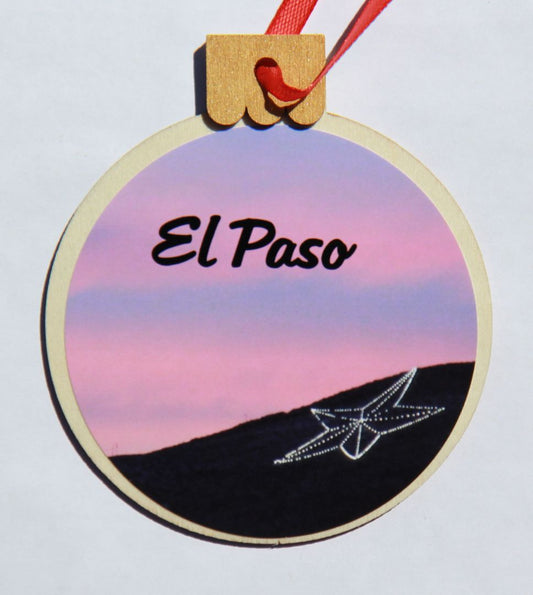 Ornament Star W Pink Sky, Wood Round 3.77 X 4.29In - Ysleta Mission Gift Shop