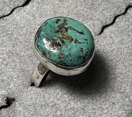 Sterling Silver Turquoise Ring – Nevada Stone – Size 8 – Native American Handcrafted by Ray Duck