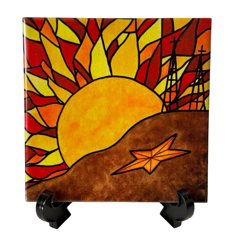 Sunflare Tile Art 6×6 – Vibrant Ceramic Tile Reproduction of Bold Original Painting