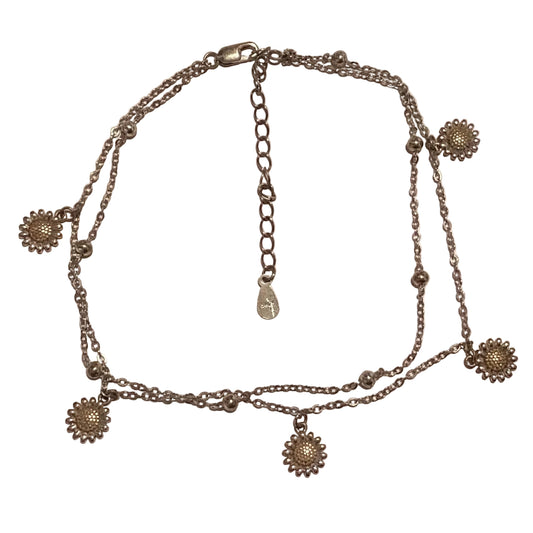 Sterling silver sunflower double-strand anklet, 11-inch length, jewelry and accessories, handcrafted by Ysleta Mission Gift Shop.