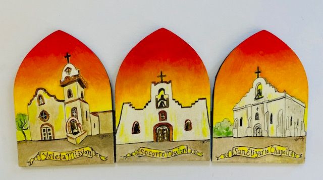 El Paso Mission Trail at Sunset Small Screen Acrylic 6x15 