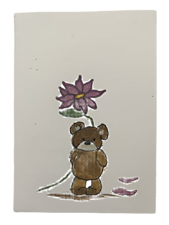 Teddy with Flower – Adorable Mini Blank Note Card for Sweet Sentiments