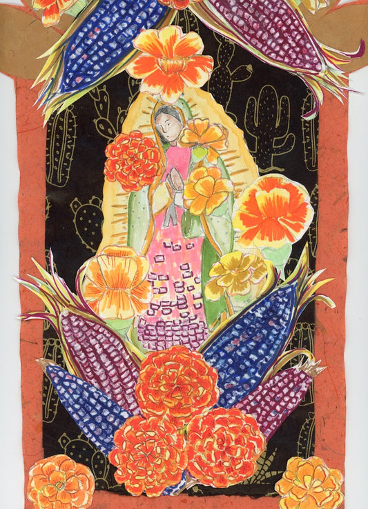 Multi-colored  Virgen de Guadalupe Tonantzin, 8" x 10"