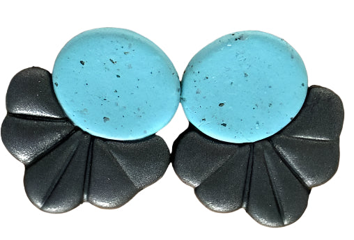 Turquoise Granite & Slate Gray Earrings – Polymer Clay with Nickel-Free Studs