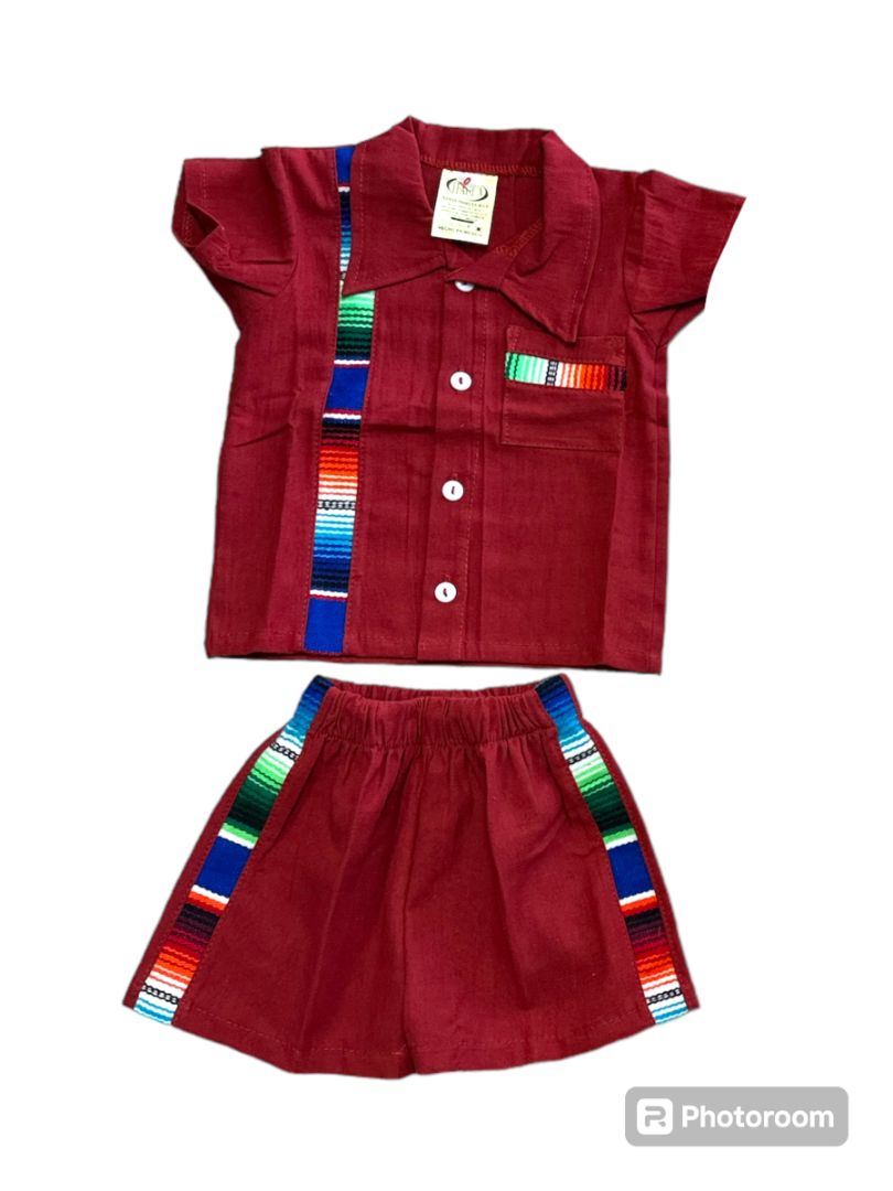 Mexican Embroidered Tunic Set – 2-Piece Handmade Shirt and Shorts Outfit from Puebla, Mexico (Colors May Vary) - Ysleta Mission Gift Shop