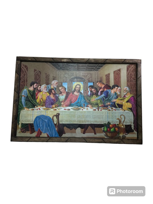 Large Last Supper Religious Wall Art Print with Wood Frame – Elegant Home Decor 24 x 35.5 Inches