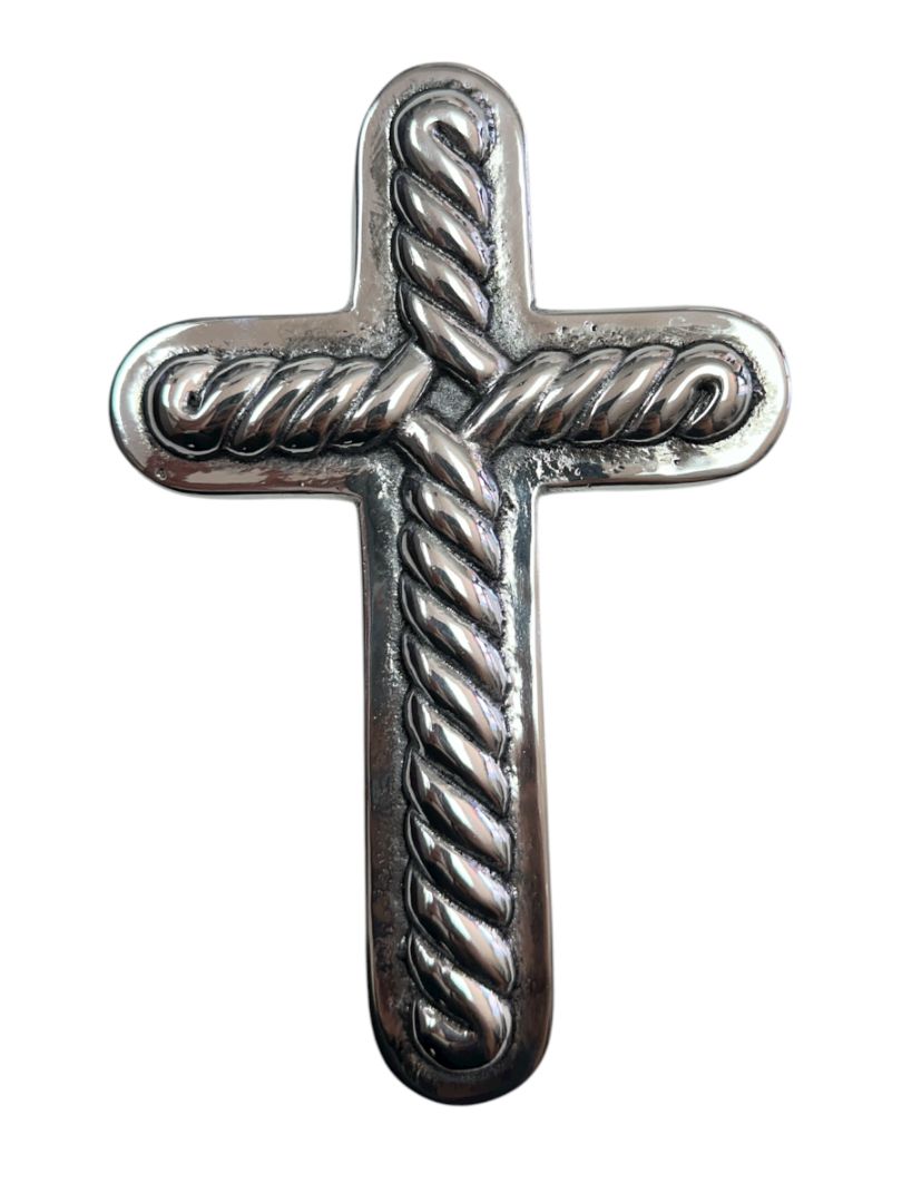 Large Handmade Pewter Cross with Silver Finish – Striking Religious Wall Decor - Ysleta Mission Gift Shop
