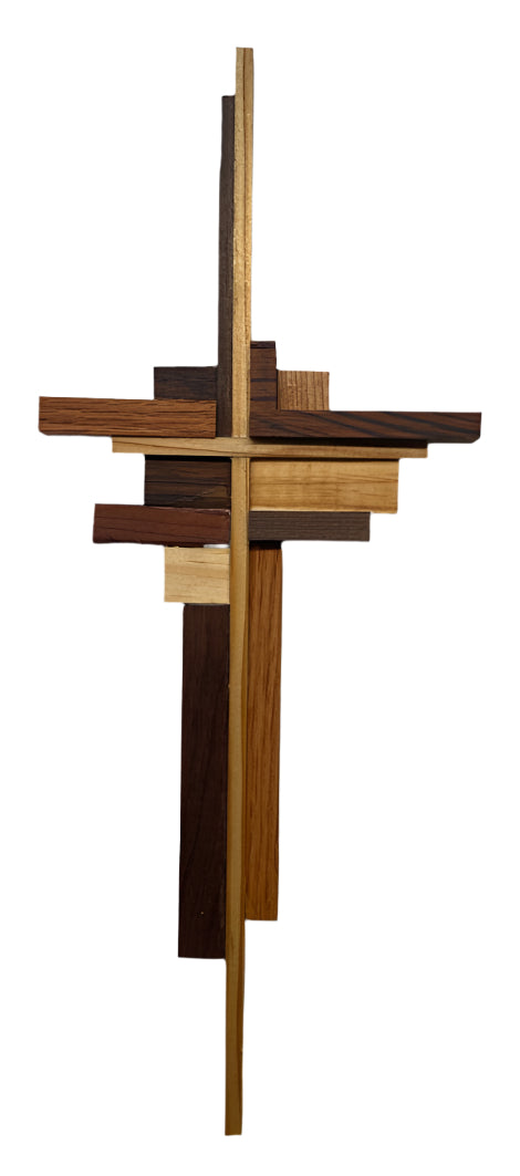 Unique Wooden Cross – Walnut, Zebra Wood, Red Oak, Poplar & Redwood – 15" x 6"