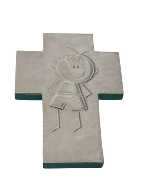 Cross Metal Embossed Boy Wood Painted Blue L4.5 W3 D.5