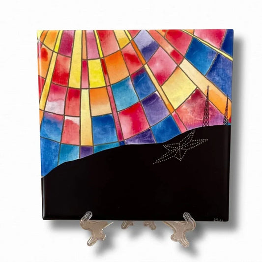 Cathedral Glass Ceramic Tile Art – 6×6 with Easel