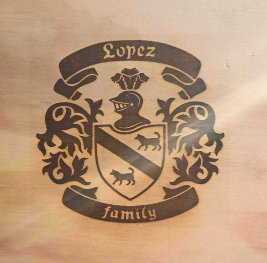 Custom Order Family Coat of Arms Crest Surname Last Name Origin Handcrafted Maple Wood Lasered