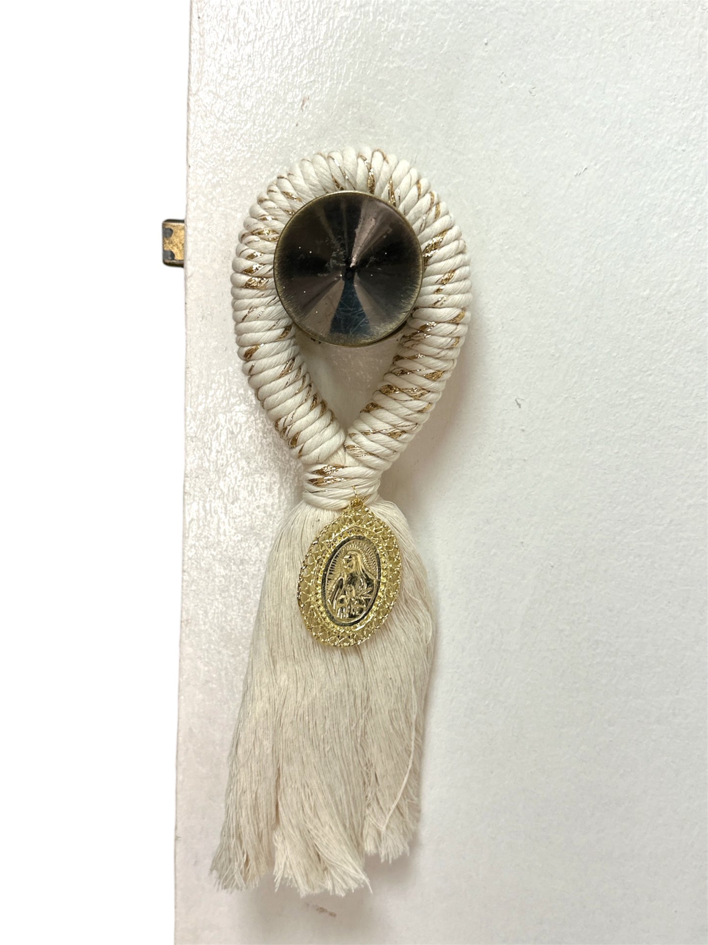 Gold Our Lady of Guadalupe 8.5-inch Catholic devotional ornament by Jose Alberto Chavez, featuring detailed religious imagery.